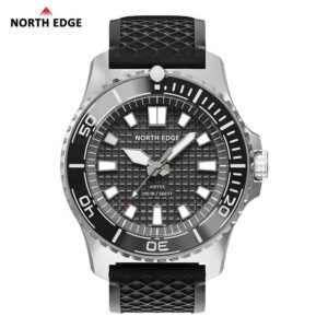 NORTH EDGE ABYSS Solar-Powered Watch for Men 316L Stainless Steel Case Ceramic Bezel Hardened Mineral Glass Ice-Textured Dial 200M Waterproof Diving Watch