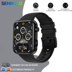 SENBONO P51 stylish Smartwatch can preview your phone's camera feed, is IP67 waterproof, allows remote photo taking, makes calls via Bluetooth, features over 100 sports modes, and supports video recording. It's a sports smartwatch.