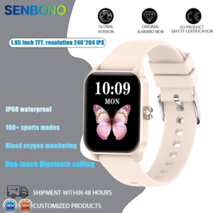 SENBONO Smart Watch V25Z Bluetooth Call 1.85 inches 240*284 HD large screen 3D dynamic dial 60HZ high refresh rate IP68 waterproof Daily use Message push Multiple health function monitoring